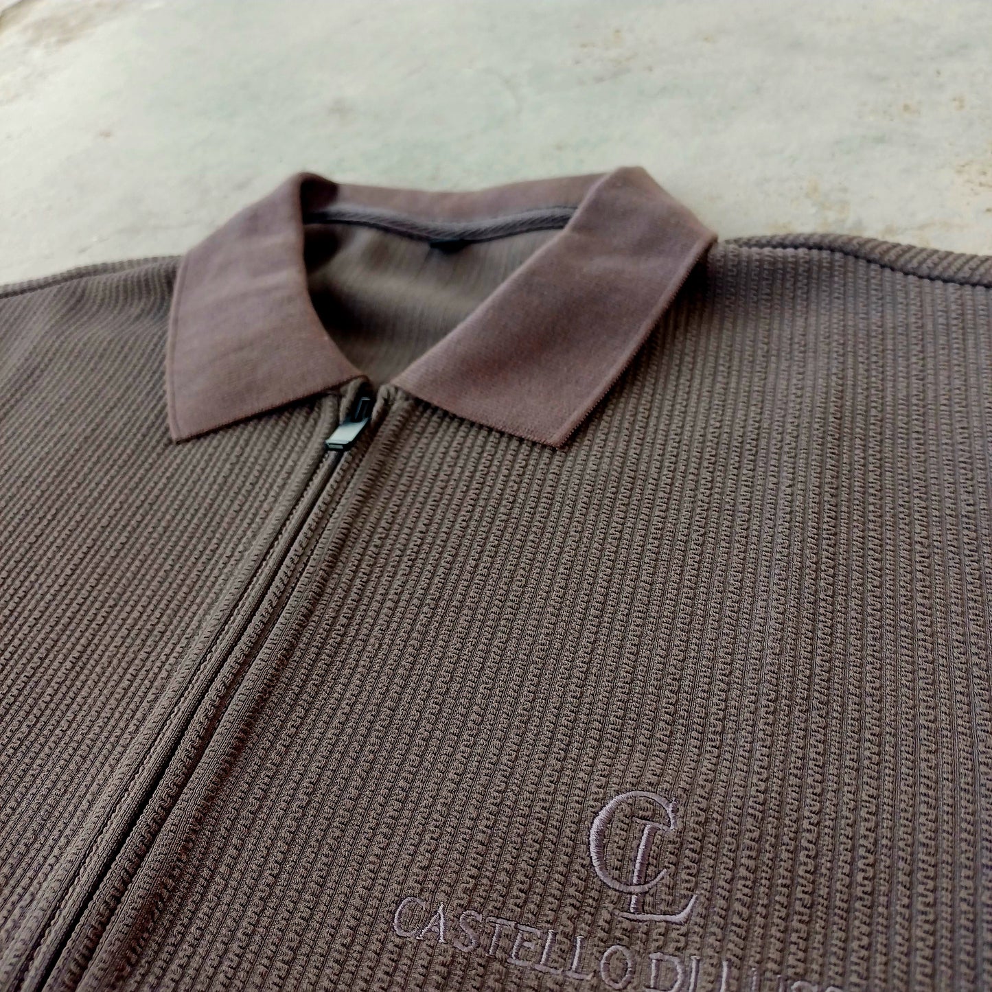 Zipper-Polo Shirt Dark Grey