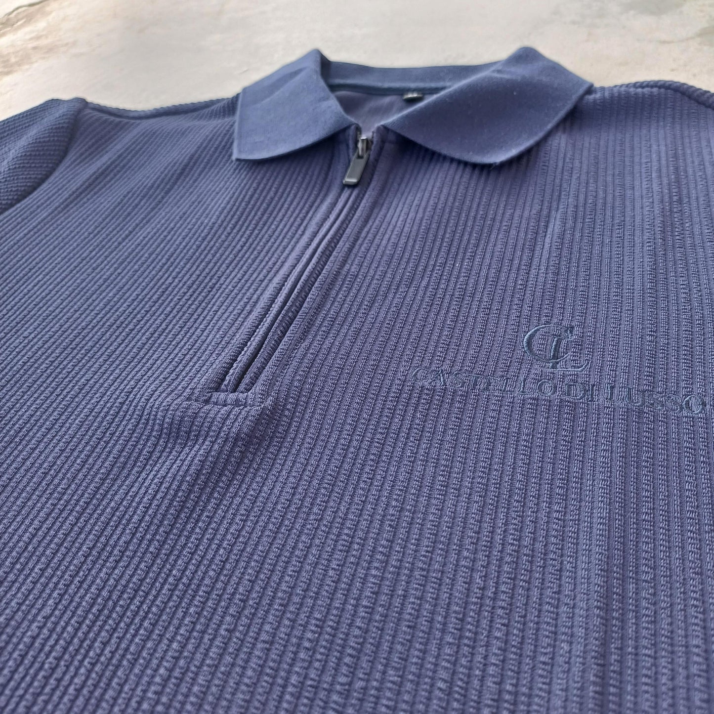 Zipper-Polo Shirt Navy Blue