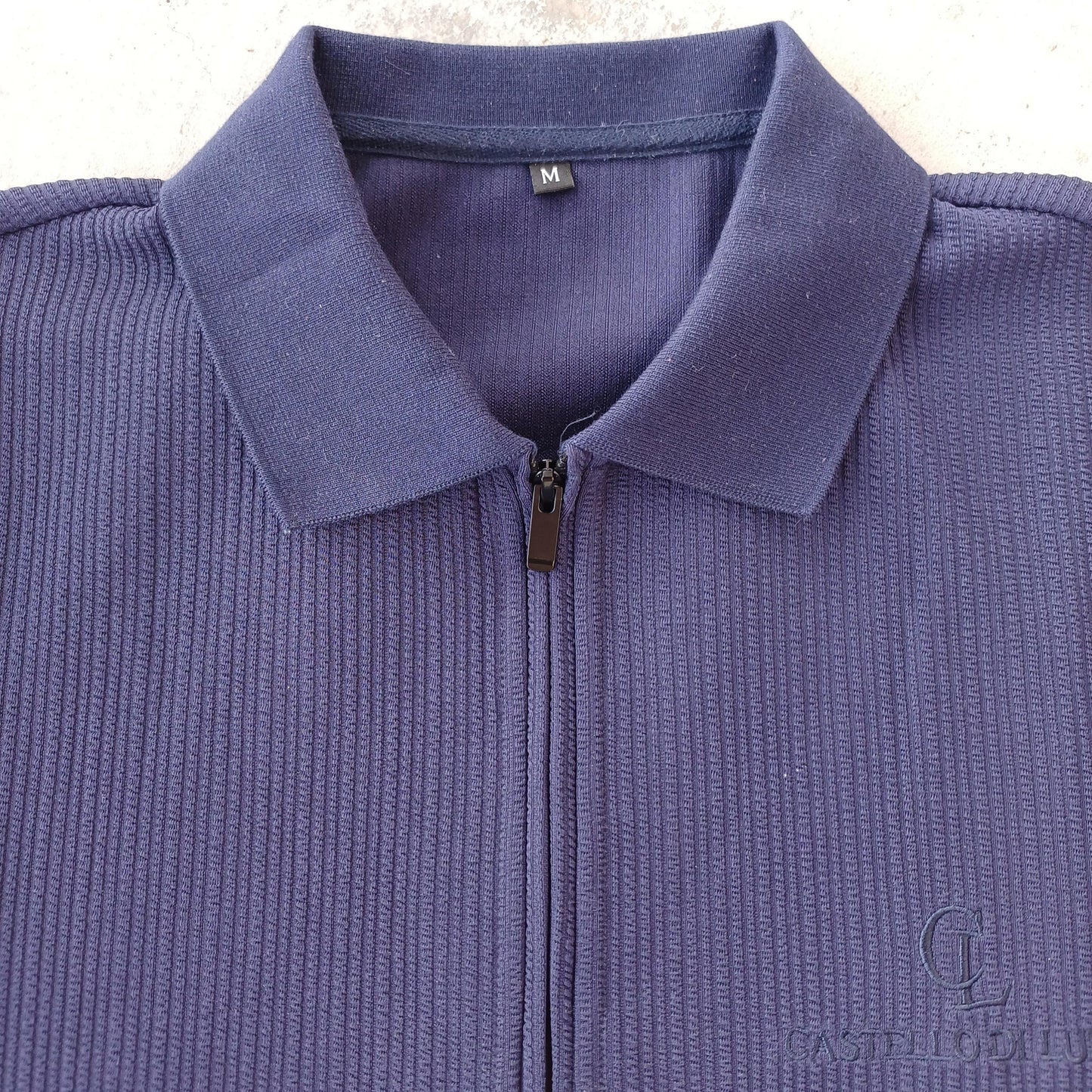 Zipper-Polo Shirt Navy Blue