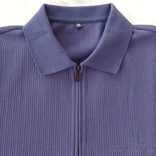 Zipper-Polo Shirt Navy Blue